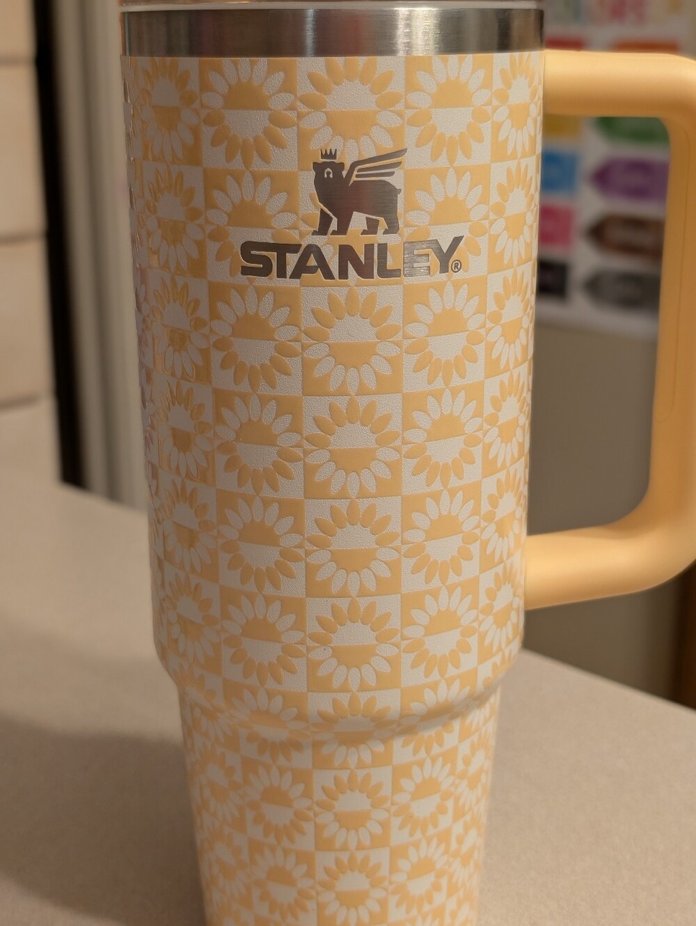 Stanley Pale Yellow Daisy Pattern Travel Mug